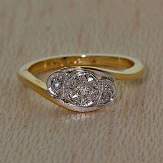 Antique Art Deco 18ct Yellow Gold 0.  05ct Diamond Trilogy Ring Rrp £499.  99 (jw3)