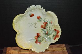 Antique Victorian Style Porcelain Bowl Strawberry Design Signed 9 " X1 7/8 "