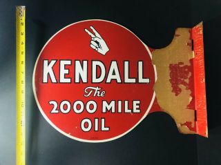 Vintage Metal Enamel Kendall 2000 Mile Motor Oil Sign Double Sided Flange