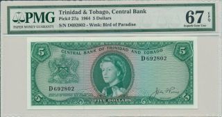 Central Bank Trinidad & Tobago $5 1964 Rare Pmg 67epq