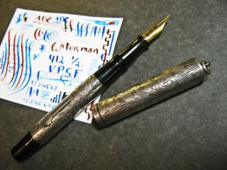 Waterman 412 1/2 Vpsf Sterling Silver " Hand Engraved Vine " Fountain Pen Vtg Flex
