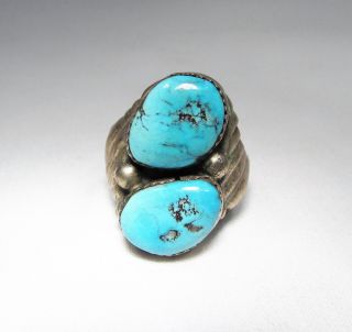 Estate Vintage Large Navajo Mens Old Pawn Turquoise Sterling Silver Ring C1773