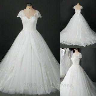 Wedding Dresses Cap Sleeves V Neck Vintage Princess Bridal Gown With Bow Custom