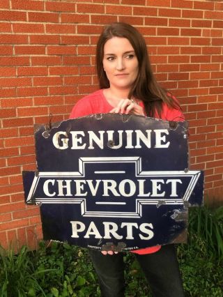 Vintage 1930s Chevrolet Parts Double Sided Porcelain Sign