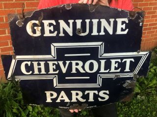Vintage 1930s Chevrolet Parts Double Sided Porcelain Sign 2