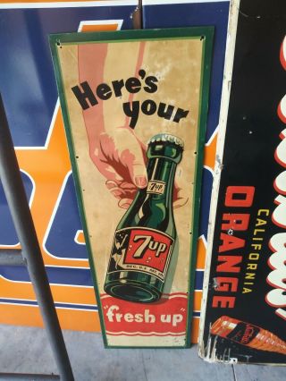 Rare Large Vintage 1947 7up 7 Up Soda Pop Country Store 43 " Embossed Metal Sign