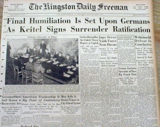1945 Ww Ii Headline Newspaper Nazi Germany Surrenders To Allies Europe War Ends