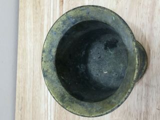 Heavy Antique Solid Bronze Mortar and Pestle Patina 3