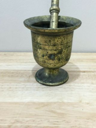 Heavy Antique Solid Bronze Mortar and Pestle Patina 5