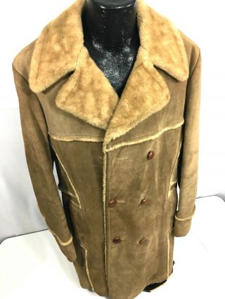 Vtg William Barry Heavy Suede Sherpa Lined Coat Roughout Leather Rancher Jacket