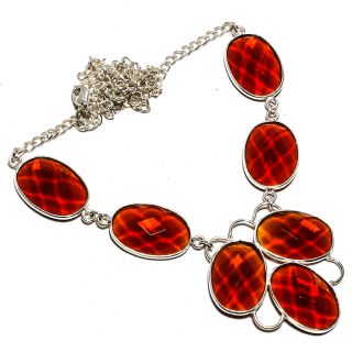 Faceted Red Garnet Necklace 925 Sterling Silver Jewelry Ethnic Jewelry Sz16 - 18 "