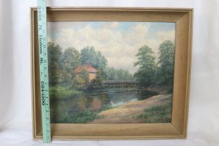 Vtg Oil Landscape Painting.  Mill,  Dam,  River and Forest.  Rich de Bruycker 3