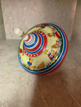 Vtg 1940s Ohio Art Tin Litho Spinning Toy Top Children Playing