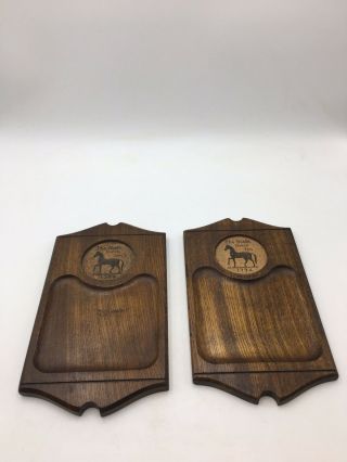Vintage Hand Carved Sero Wood Black Horse Inn Snack Trays Set Of 2