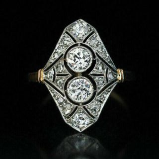 Antique 1.  40ct Round Cut Moissanite 2 Tone Bridal Engagement Ring 14k White Gold
