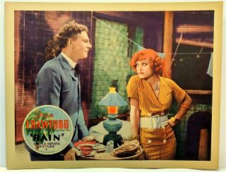 Joan Crawford,  Walter Huston " Rain " (1932) Rare Lobby Card Vf - Nm