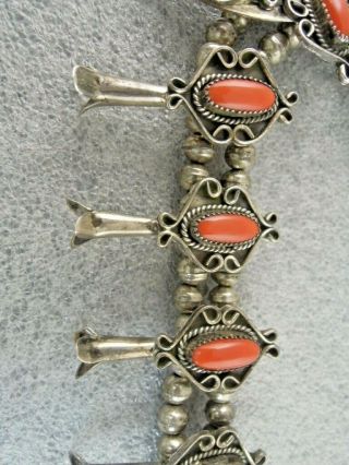 Vintage Navajo Large & Heavy Sterling Silver and Blood Red Coral Squash Blossom 3