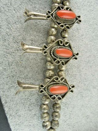 Vintage Navajo Large & Heavy Sterling Silver and Blood Red Coral Squash Blossom 4