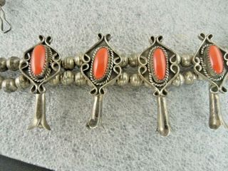 Vintage Navajo Large & Heavy Sterling Silver and Blood Red Coral Squash Blossom 5