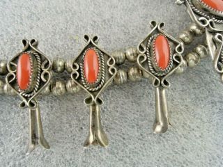 Vintage Navajo Large & Heavy Sterling Silver and Blood Red Coral Squash Blossom 6