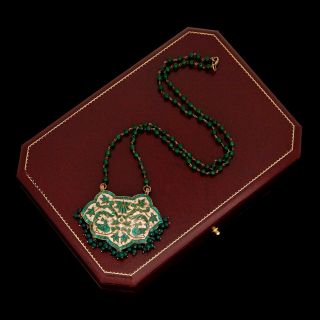 Antique Vintage Art Nouveau 10k Gold Mughal Colombian Emerald Wedding Necklace