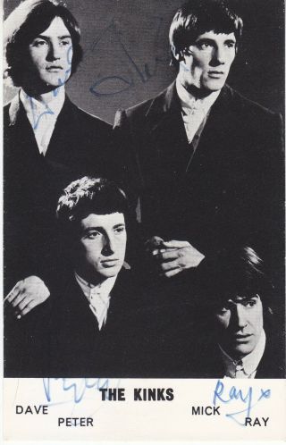 The Kinks Signed Pye Postcard Vintage By All Ray Davies Dave Pete & Mick Rr
