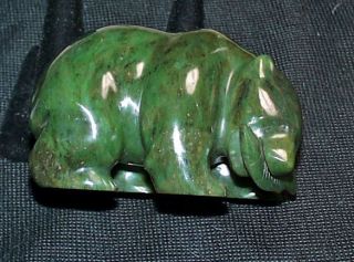 Vintage Large 4 Inch Carved Alaskan/canadian Solid Jade Bear With Salmon