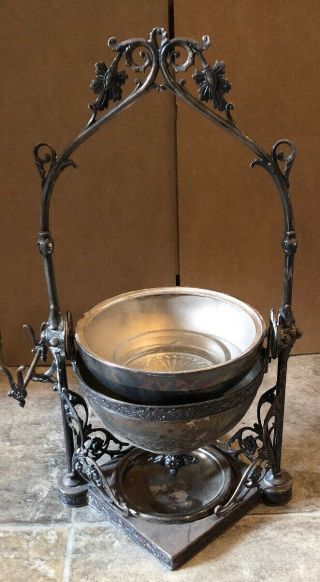 Antique Ornate Simpson Hall Miller Silverplate Butter Dish Holder RARE 3