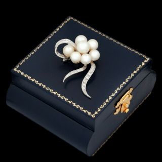 Antique Vintage Deco Retro 18k White Gold Pearl Diamond Spray Womens Pin Brooch