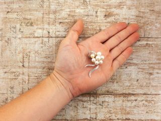 Antique Vintage Deco Retro 18k White Gold Pearl Diamond Spray Womens Pin Brooch 5