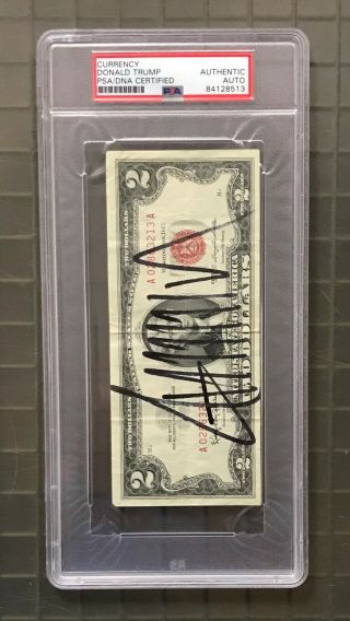 President Donald Trump Signed Us Note W/ Red Seal $2 Currency Psa/dna Auto Rare