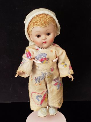 Vtg Vogue Ginny Doll Blonde Carcacurl Poodle Cut 1952 Wee Wille Winkie Strung