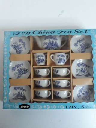 Vintage Jamar Toy China Tea Set Blue And White Japan 17 Pc Set