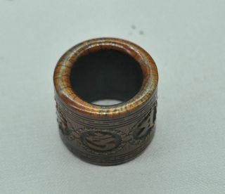 Chinese ancient old Bone carving hand - carved Ring M08 4