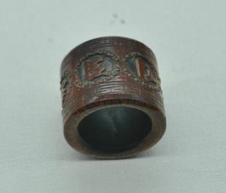 Chinese ancient old Bone carving hand - carved Ring M08 5