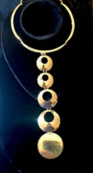 Rare Space Age Crown Trifari Brass Modern Breastplate Necklace Pendant