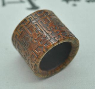 Chinese Ancient Old Bone Carving Hand - Carved Amto Buddha Ring M08