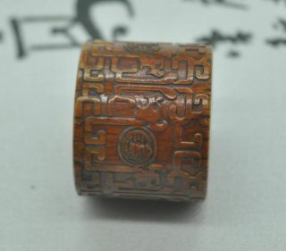 Chinese ancient old Bone carving hand - carved Amto Buddha Ring M08 2