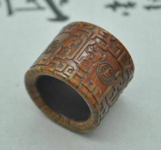 Chinese ancient old Bone carving hand - carved Amto Buddha Ring M08 3