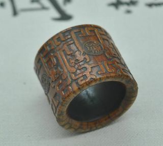 Chinese ancient old Bone carving hand - carved Amto Buddha Ring M08 4