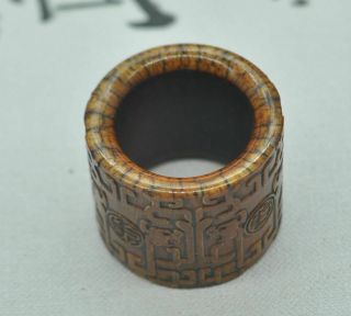 Chinese ancient old Bone carving hand - carved Amto Buddha Ring M08 5