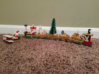 Vintage Christmas Emgee Wooden 6 Piece Train & Santa Reindeer Airplane Ornament