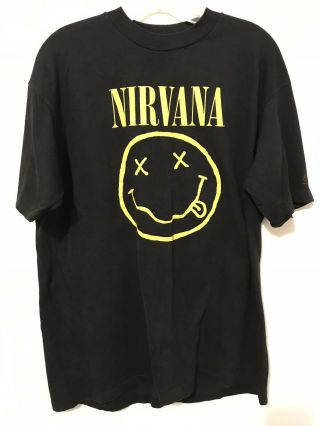 Men’s Size Xl Vintage Nirvana Smiley Face T - Shirt Hanes 90s Grunge Geffen