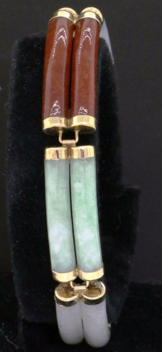 Estate 14k Gold Multi - Color Jadeite Jade Elegant Bangle Bracelet 20g