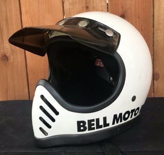 1975 Bell Moto Iii Motorcycle Helmet White W Visor Vintage Motocross Sz 7 (56) S