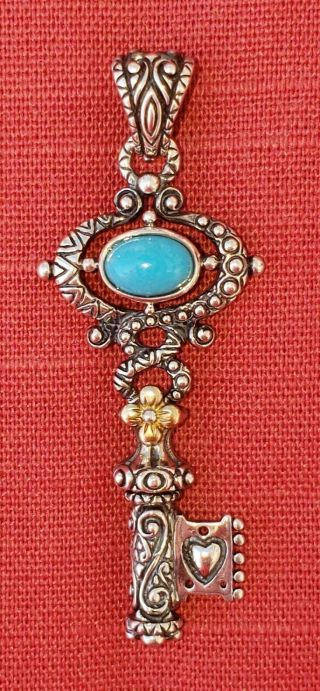 Barbara Bixby 18k Sterling Turquoise Key Pendant Enhancer Fine 925