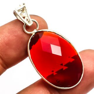 Faceted Red Garnet Pendant 925 Sterling Silver Jewelry Ethnic Jewelry Sz1.  68 "