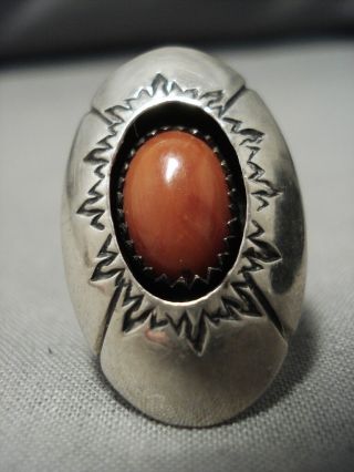 One Of The Best Vintage Navajo Artist Raymond Yazzie Coral Sterling Silver Ring