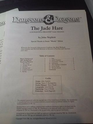 Rare Dungeons And Dragons Module 1st Ed.  The Jade Hare W/ Letter Tsr.