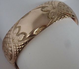 Antique Victorian Edwardian Engraved Gold Filled Flower Bangle Bracelet